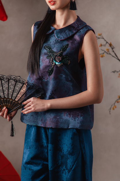 Victoria Beaded Cheongsam Vest in Dark Purple
