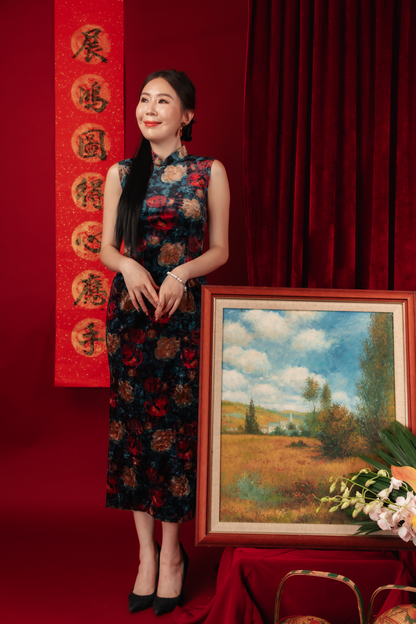 Celeste Velvet Rose Cheongsam Dress