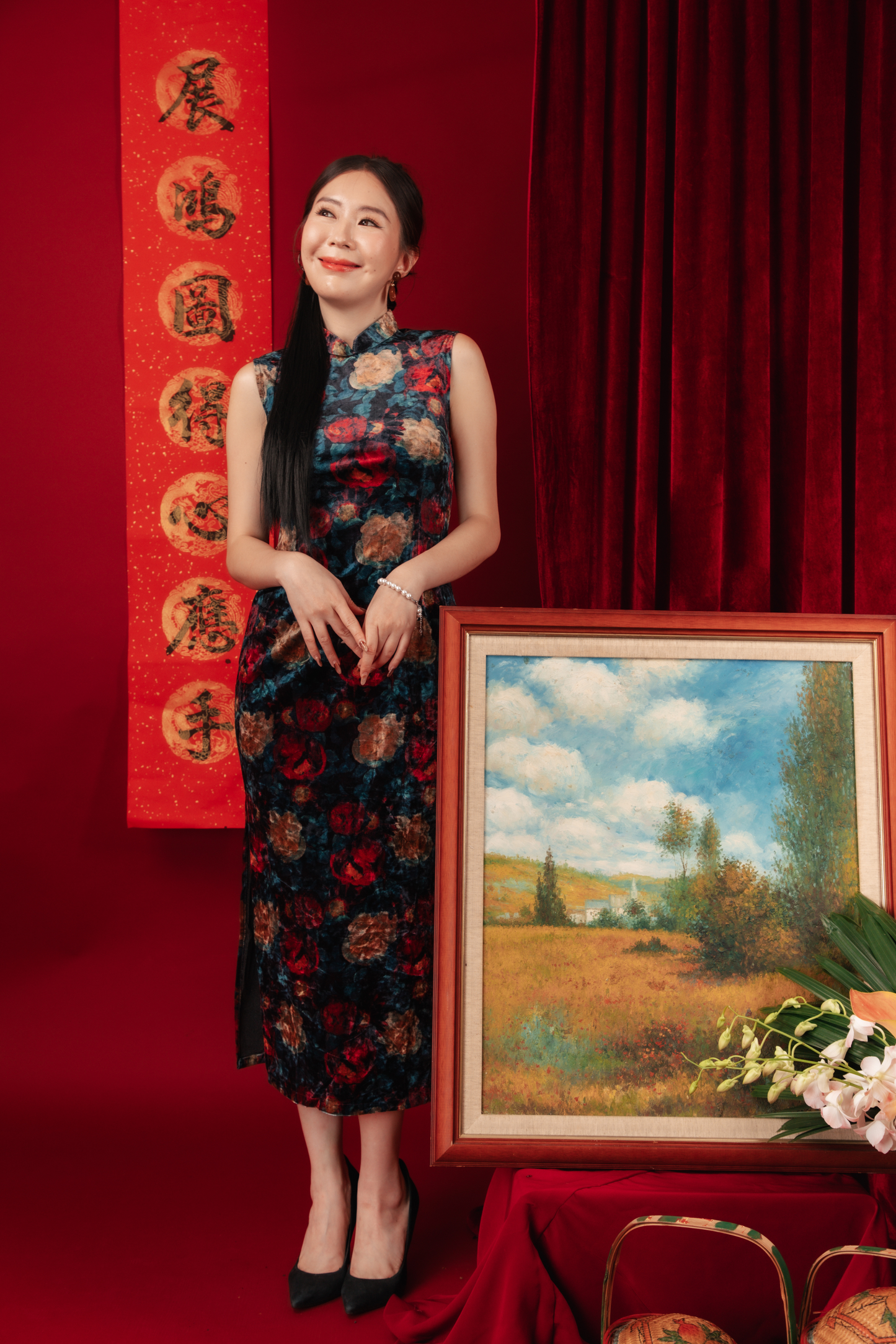 Celeste Velvet Rose Cheongsam Dress