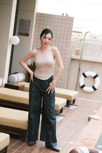 Luna One-Shoulder Sculpt Top in Beige