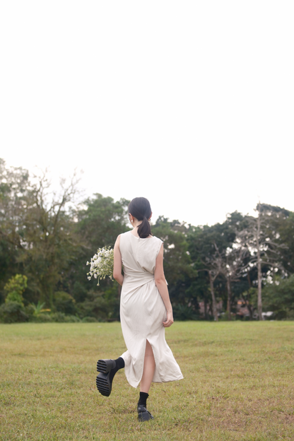 Élise Draped Side-Tie Maxi Dress in Cream