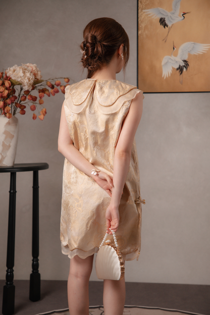 Elara Lotus Cheongsam Dress in Cream
