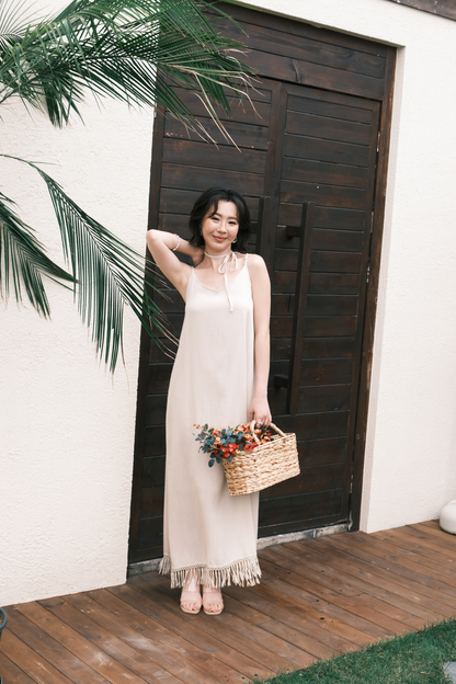 Soleia Fringe Maxi Dress in Oatmeal