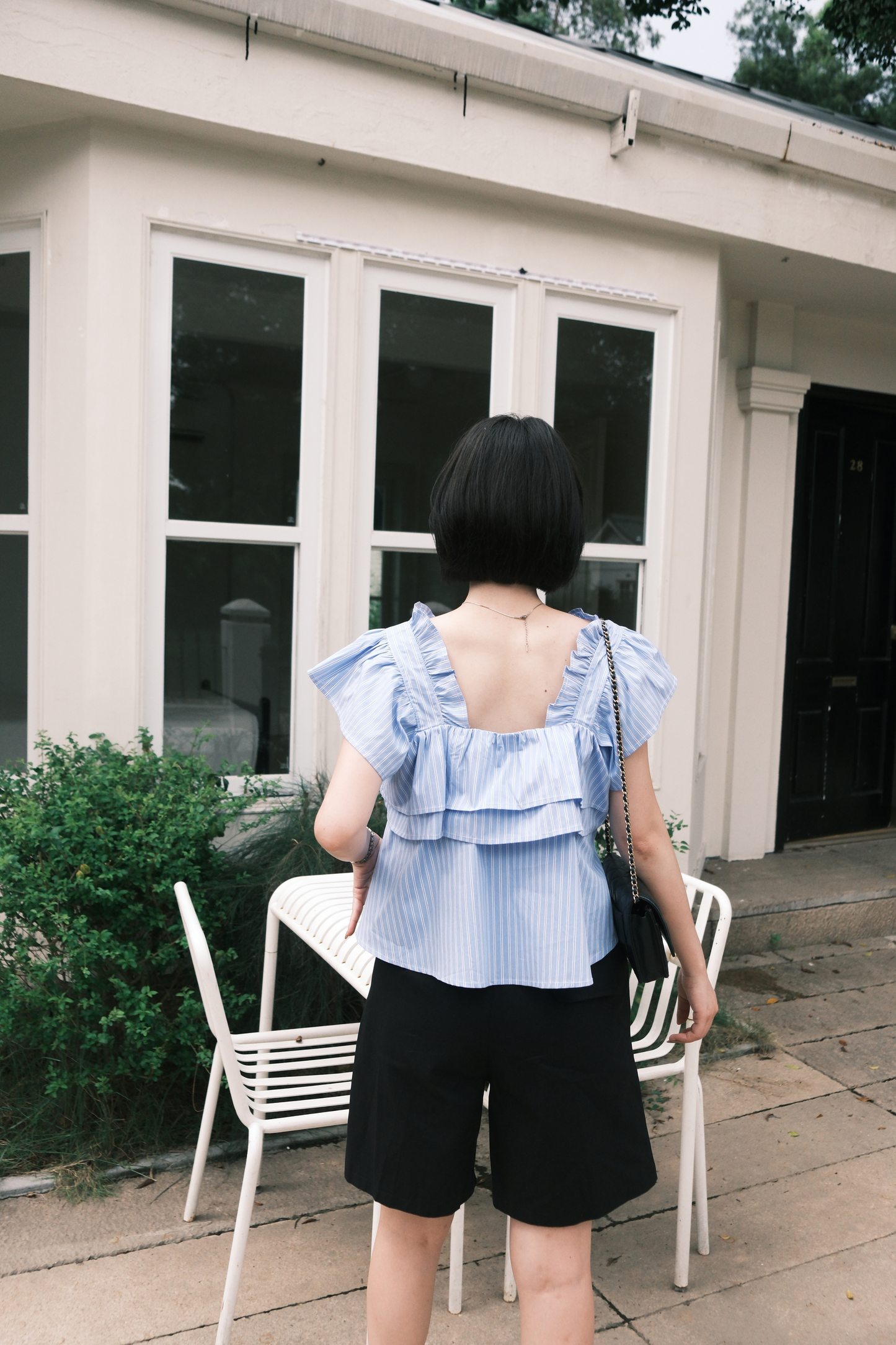 Isla Ruffle Off-Shoulder Top in Dark Blue