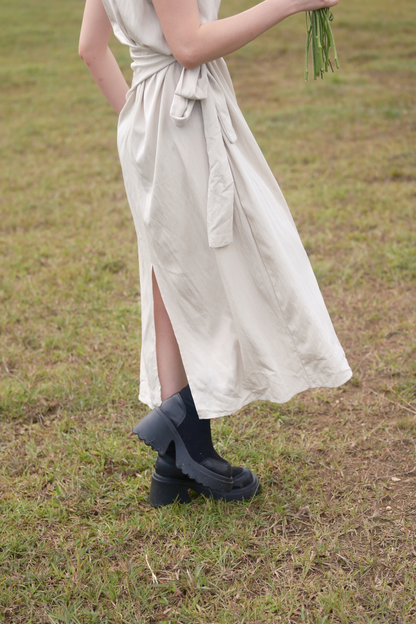 Élise Draped Side-Tie Maxi Dress in Cream
