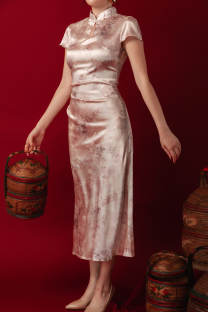 Seraphine Mist Satin Cheongsam Dress (In-Stock)