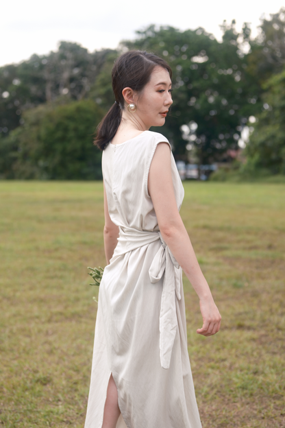 Élise Draped Side-Tie Maxi Dress in Cream