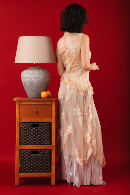 Aurora Sheer Embroidered Cheongsam Top/Pleated Pants