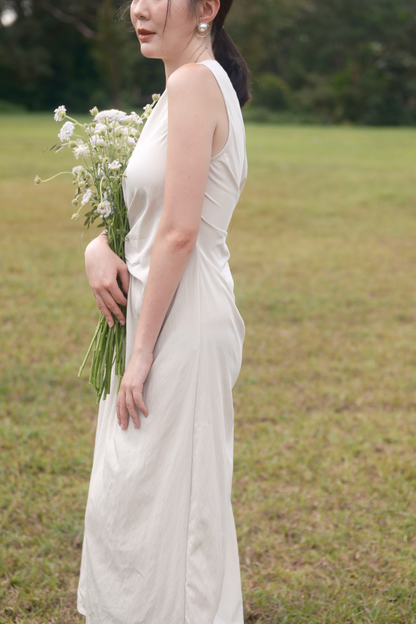 Élise Draped Side-Tie Maxi Dress in Cream