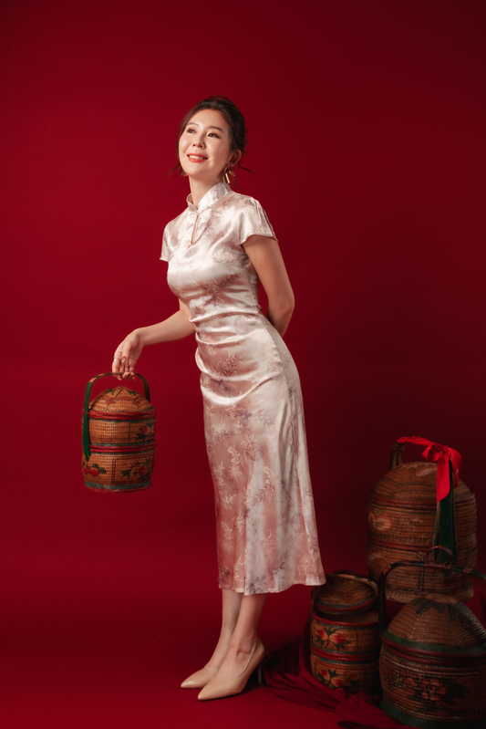 Seraphine Mist Satin Cheongsam Dress (In-Stock)