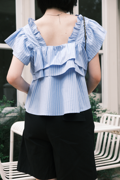 Isla Ruffle Off-Shoulder Top in Dark Blue
