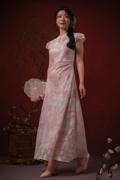 Fleur Rosée Cheongsam Dress in Blush Pink