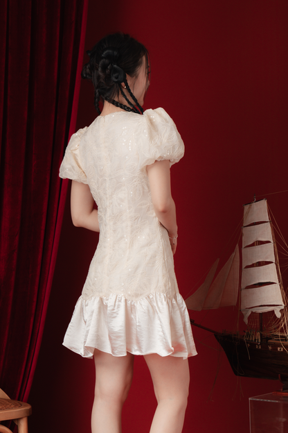 Yvette Embroidered Puff-Sleeve Dress