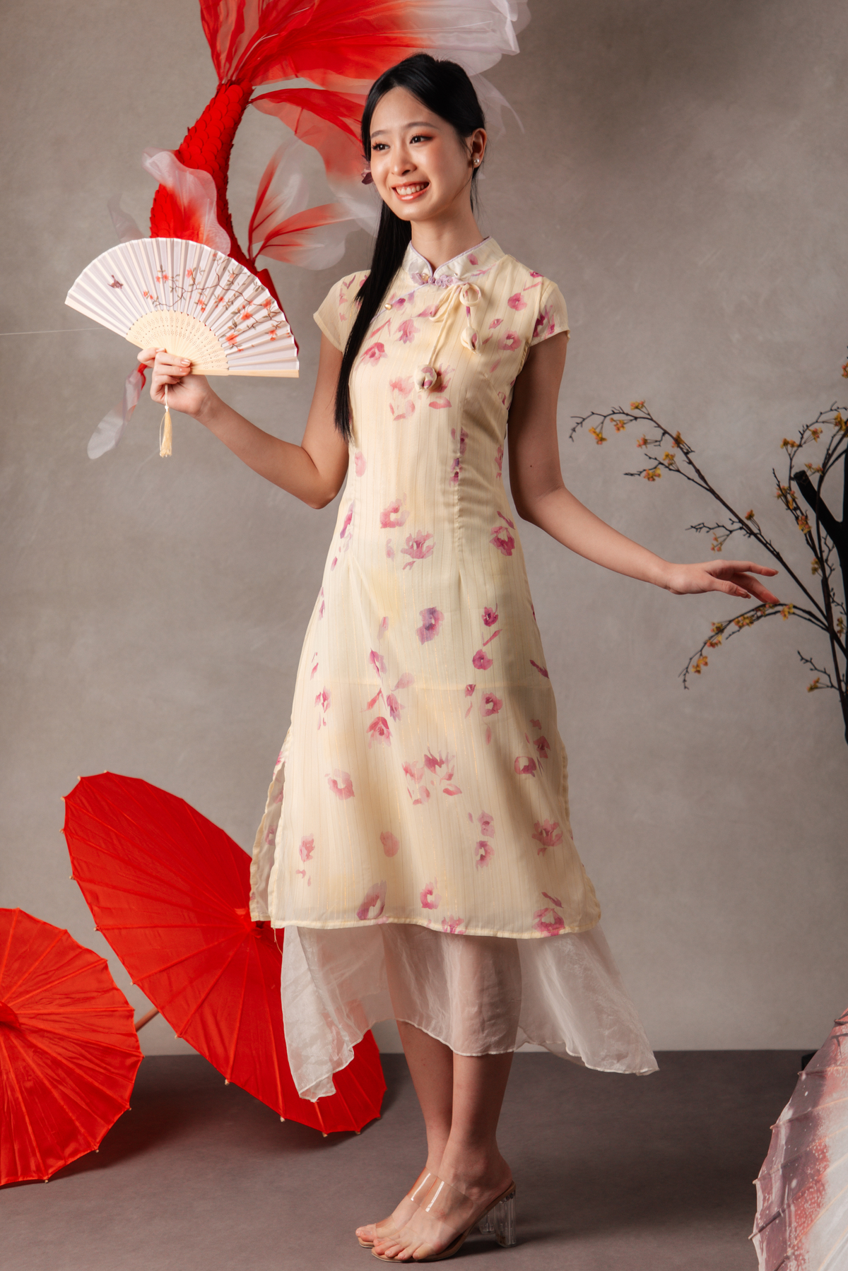 Annabelle Petal Cheongsam Dress in Yellow