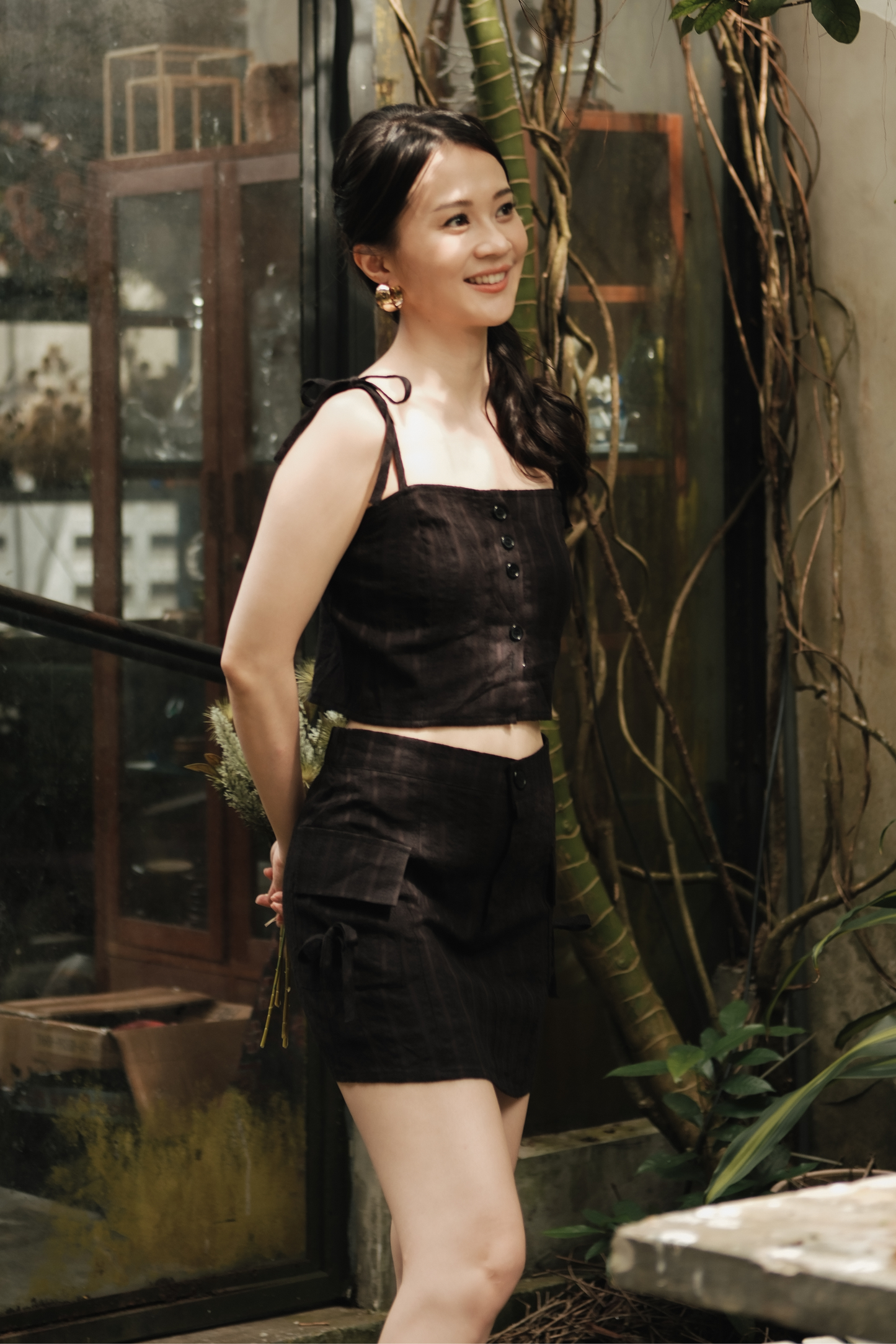 Élise Textured Knit Cami & Skirt Set in Black