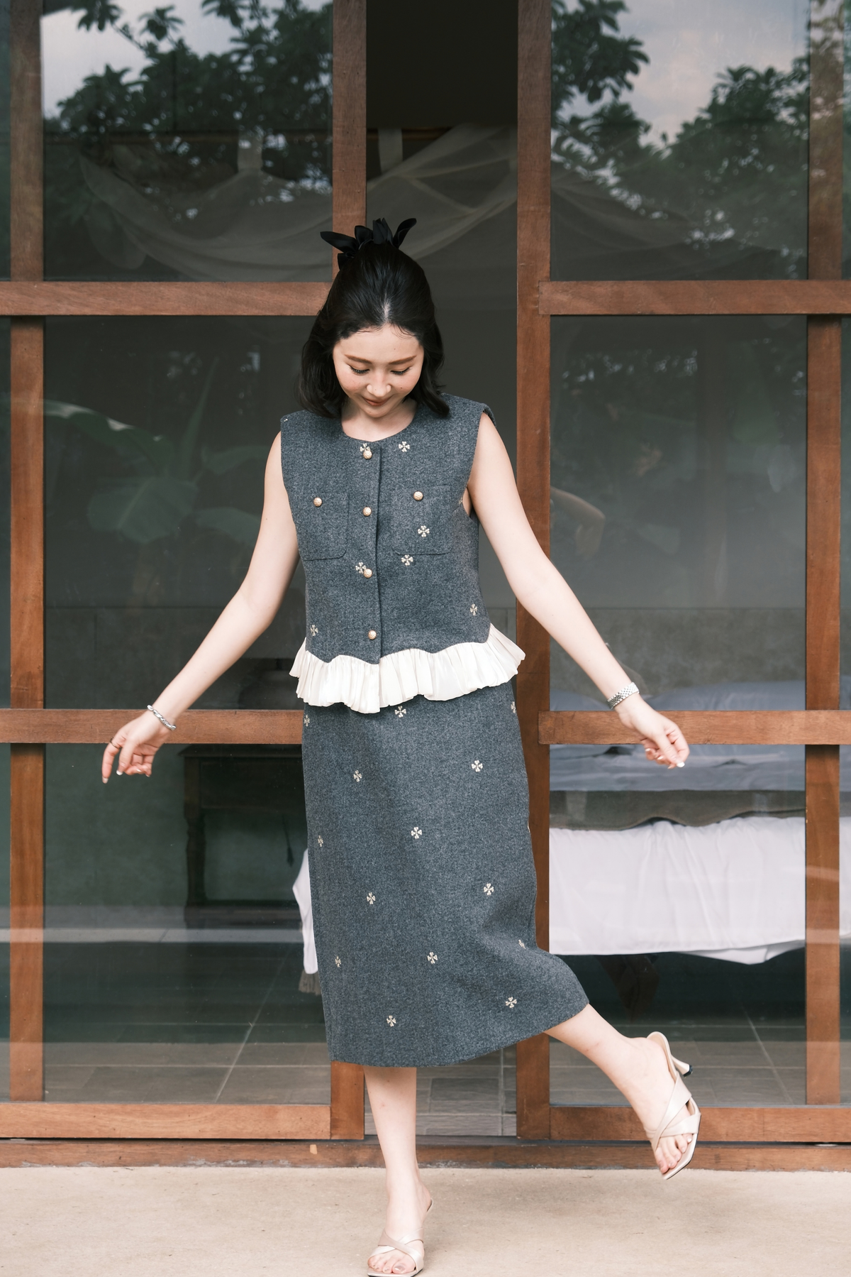 Colette Top & Skirt Set in Grey