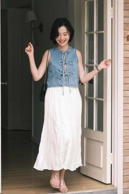 Rhea Lace-Up Denim Vest in Blue