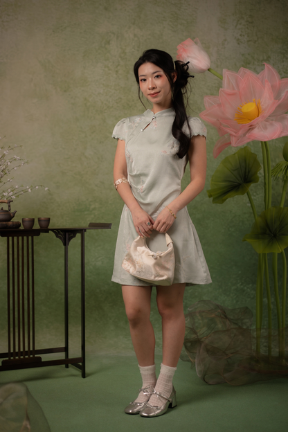 Jasmine Blossom Cheongsam Dress in Sage