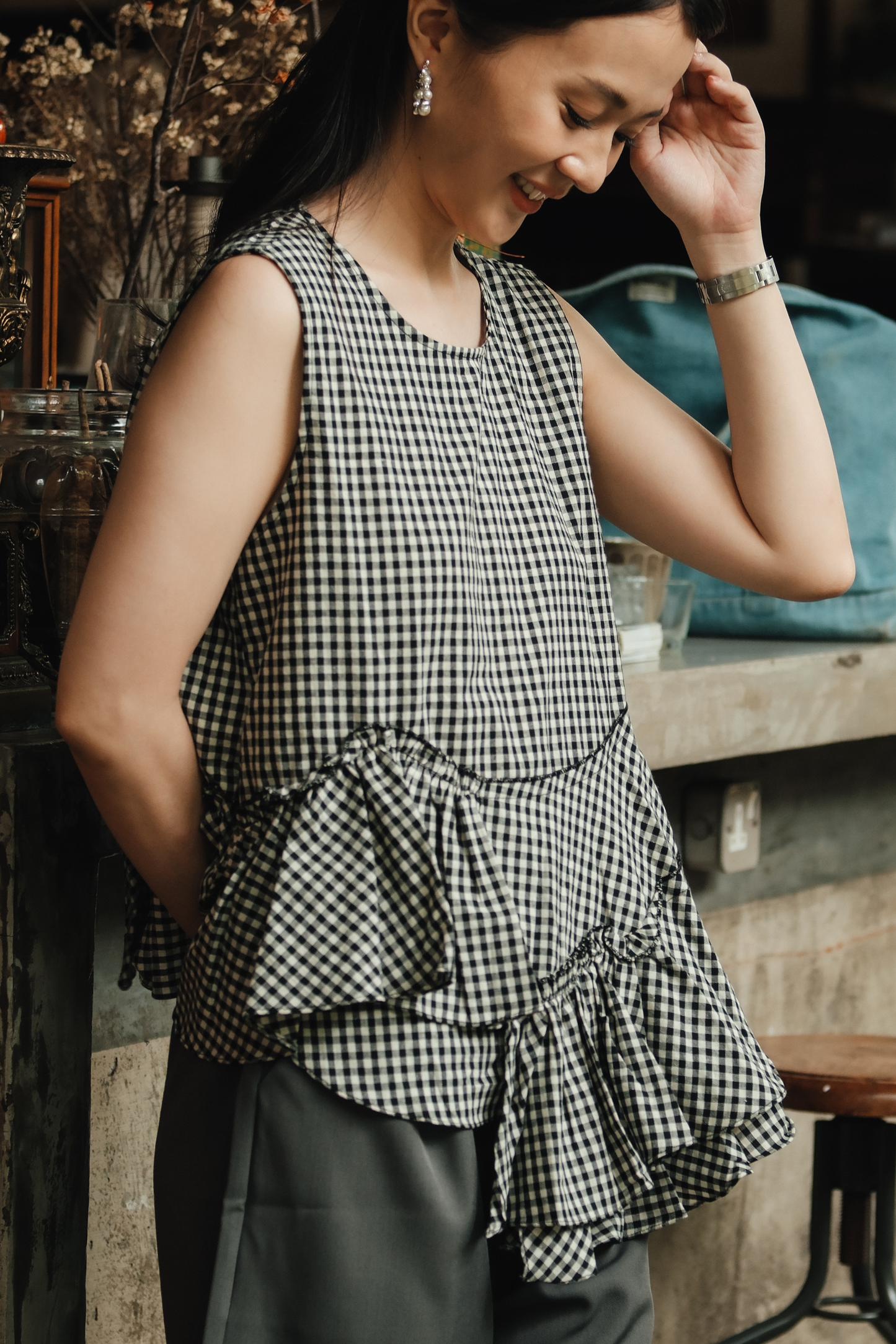 Giselle Gingham Ruffle Peplum Top