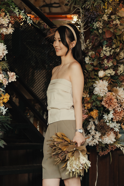 Isaline Ruched Back Tube Blouse in Beige