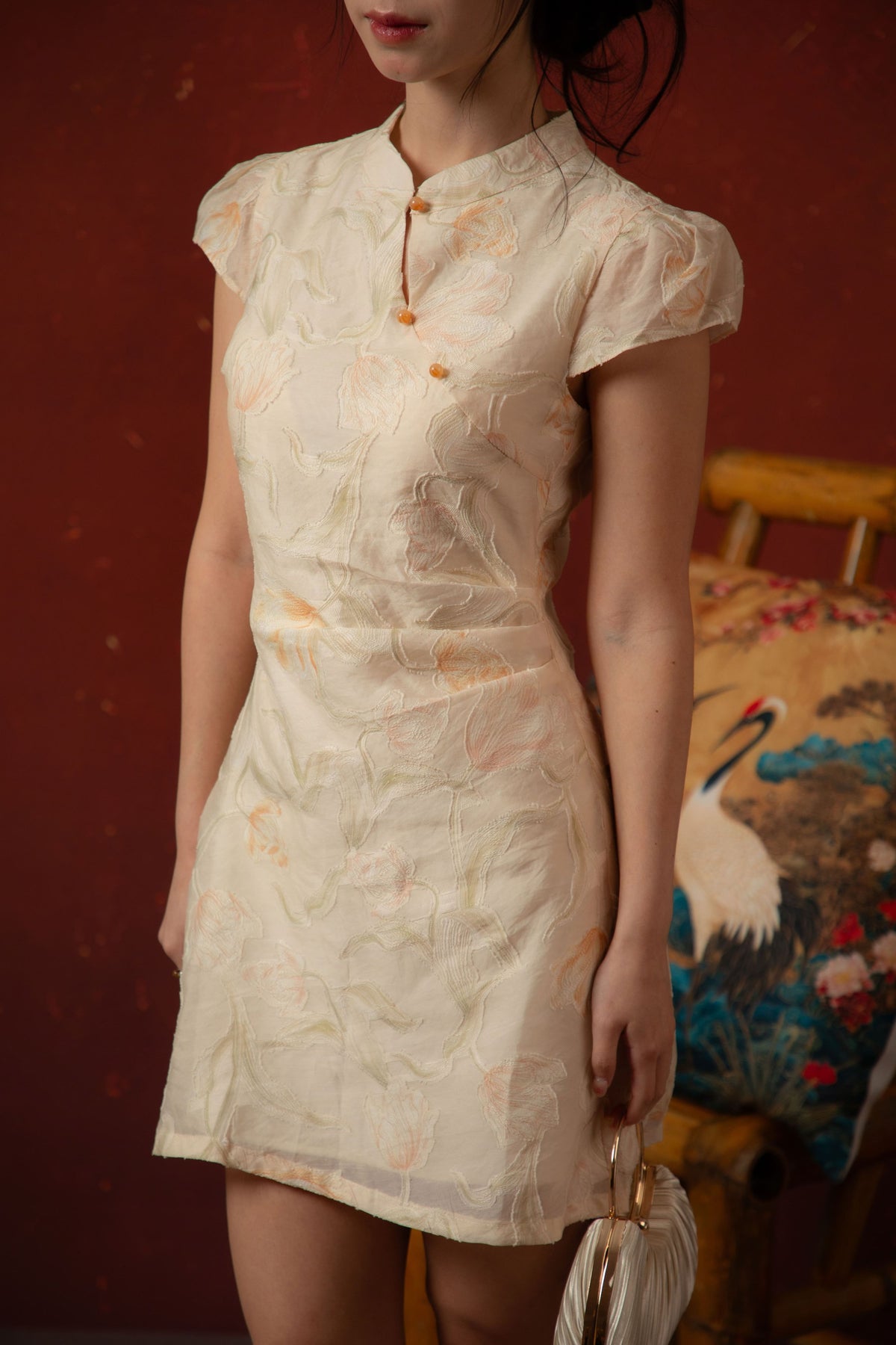 Oriental Garden Cheongsam Dress in Ivory