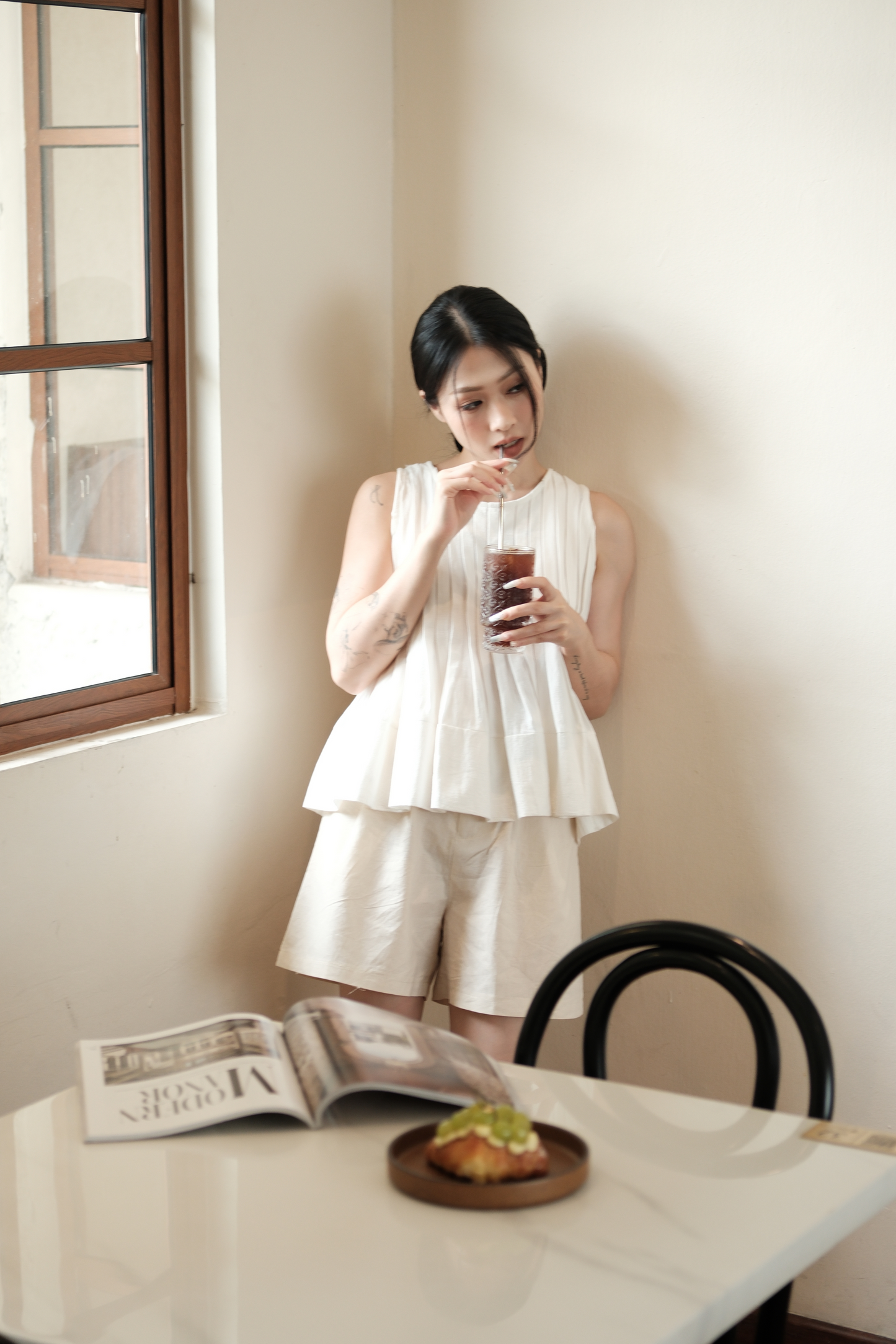Margaux Pleated Swing Blouse in Cream