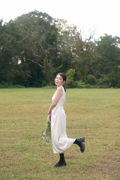 Élise Draped Side-Tie Maxi Dress in Cream