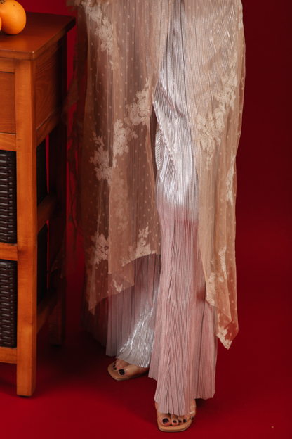 Aurora Sheer Embroidered Cheongsam Top/Pleated Pants