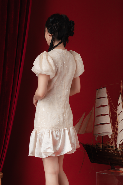 Yvette Embroidered Puff-Sleeve Dress