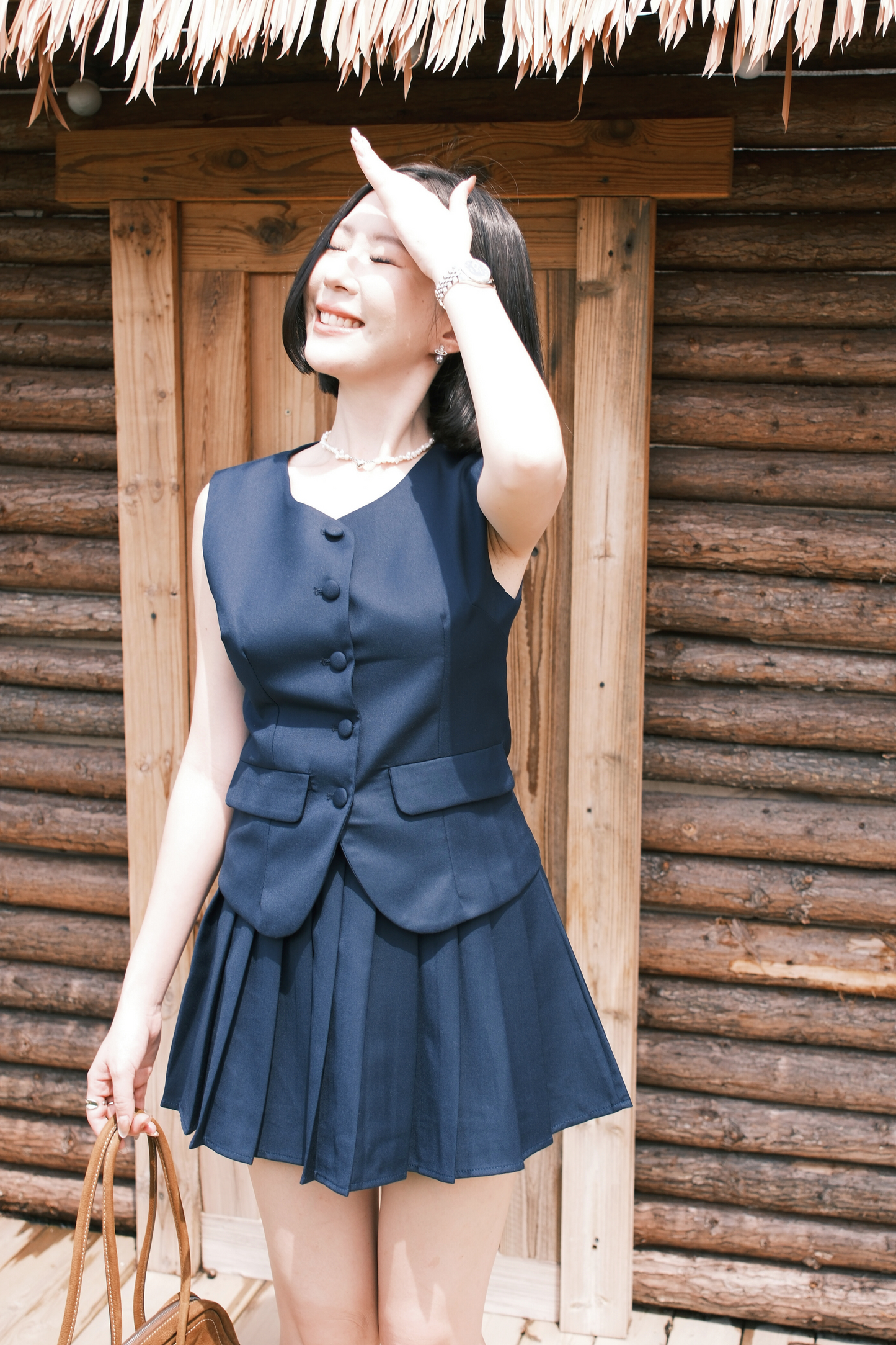 Arielle Sculpted Pleats Twinset in Dark Blue