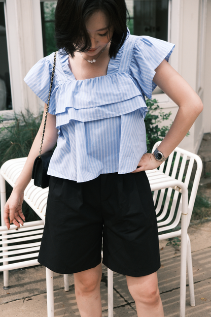 Isla Ruffle Off-Shoulder Top in Dark Blue
