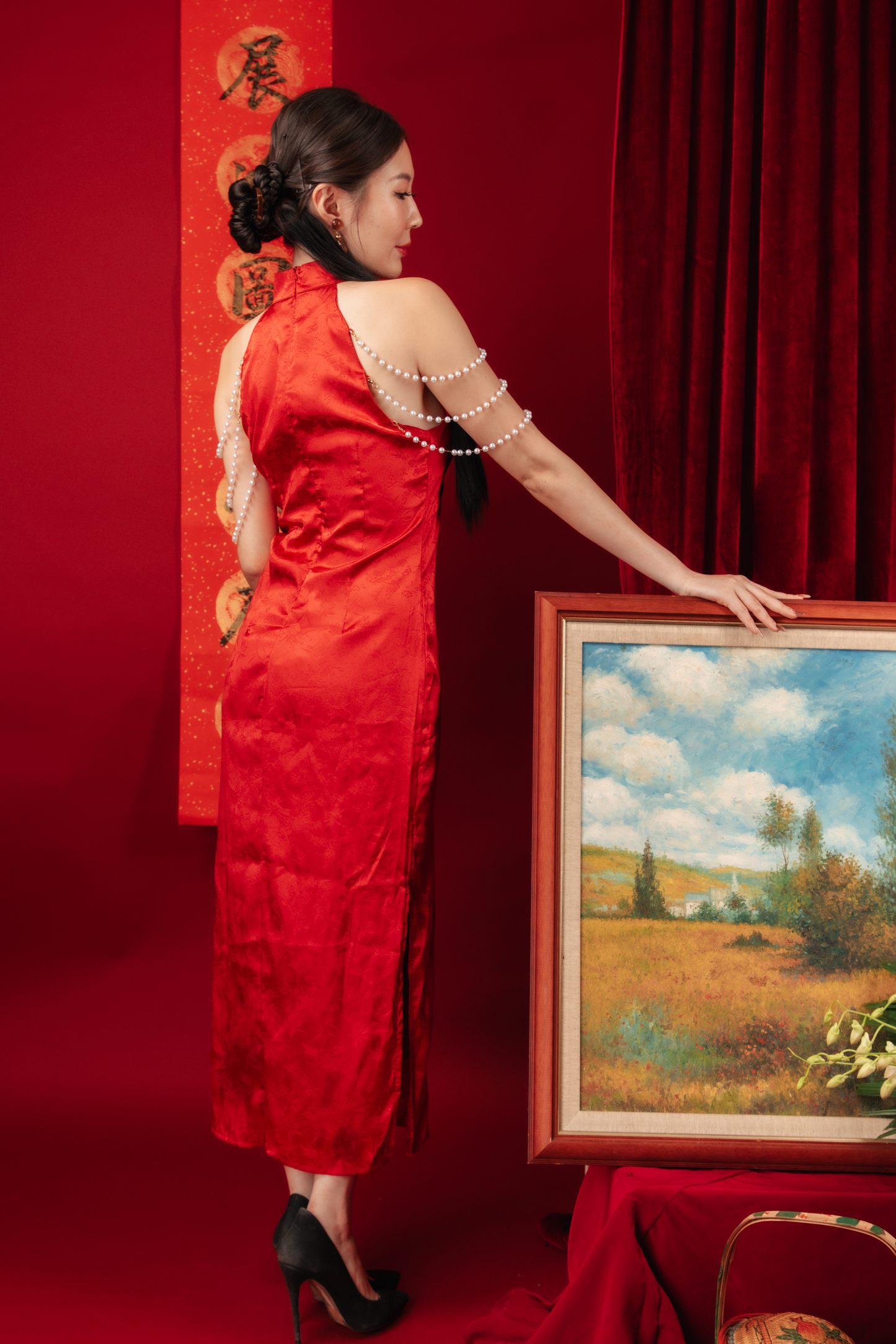 Seraphine Pearl-Embellished Cheongsam Dress