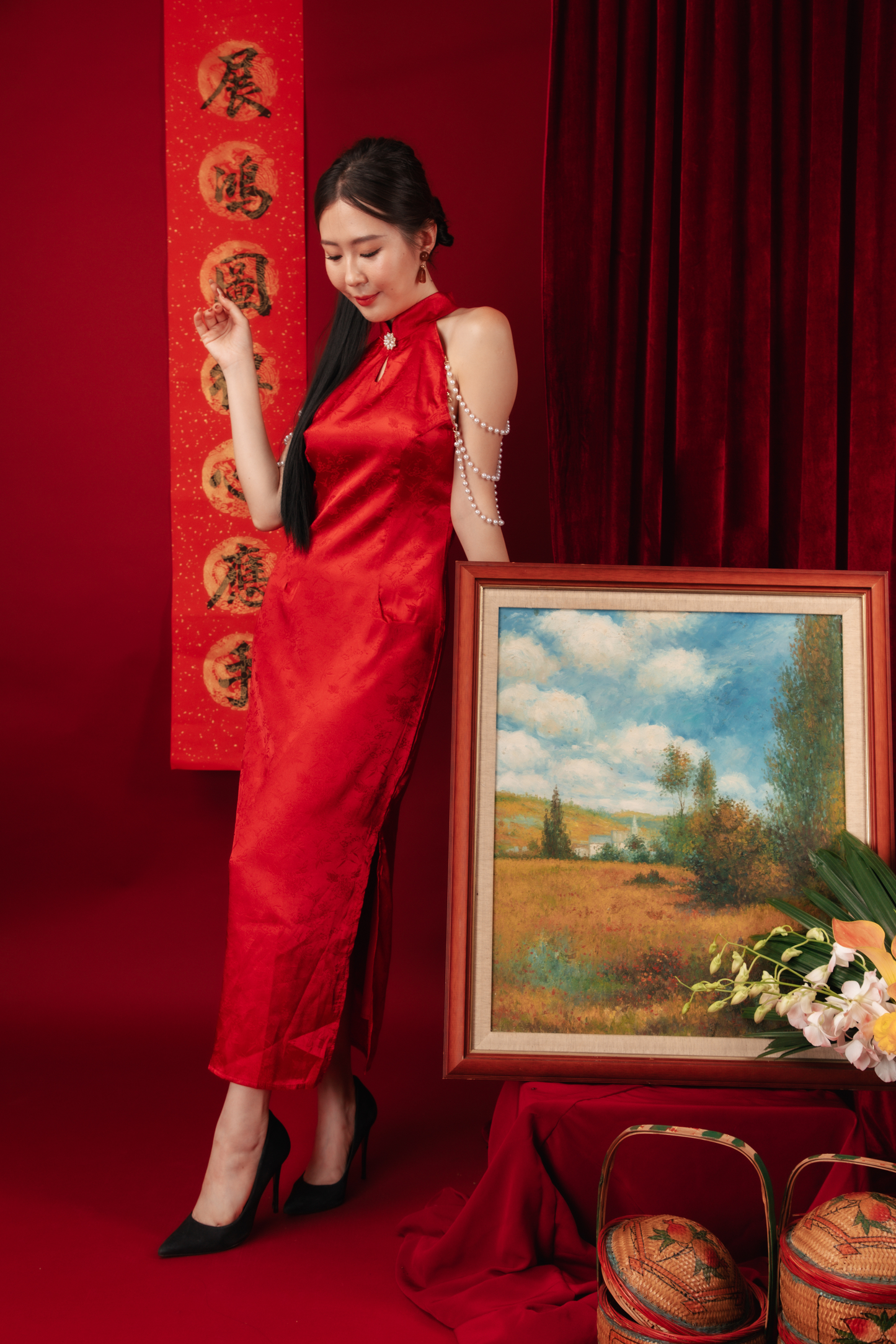 Seraphine Pearl-Embellished Cheongsam Dress