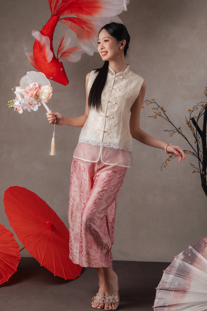 Cara Crinkle Wide-Leg Pants in Dusty Rose