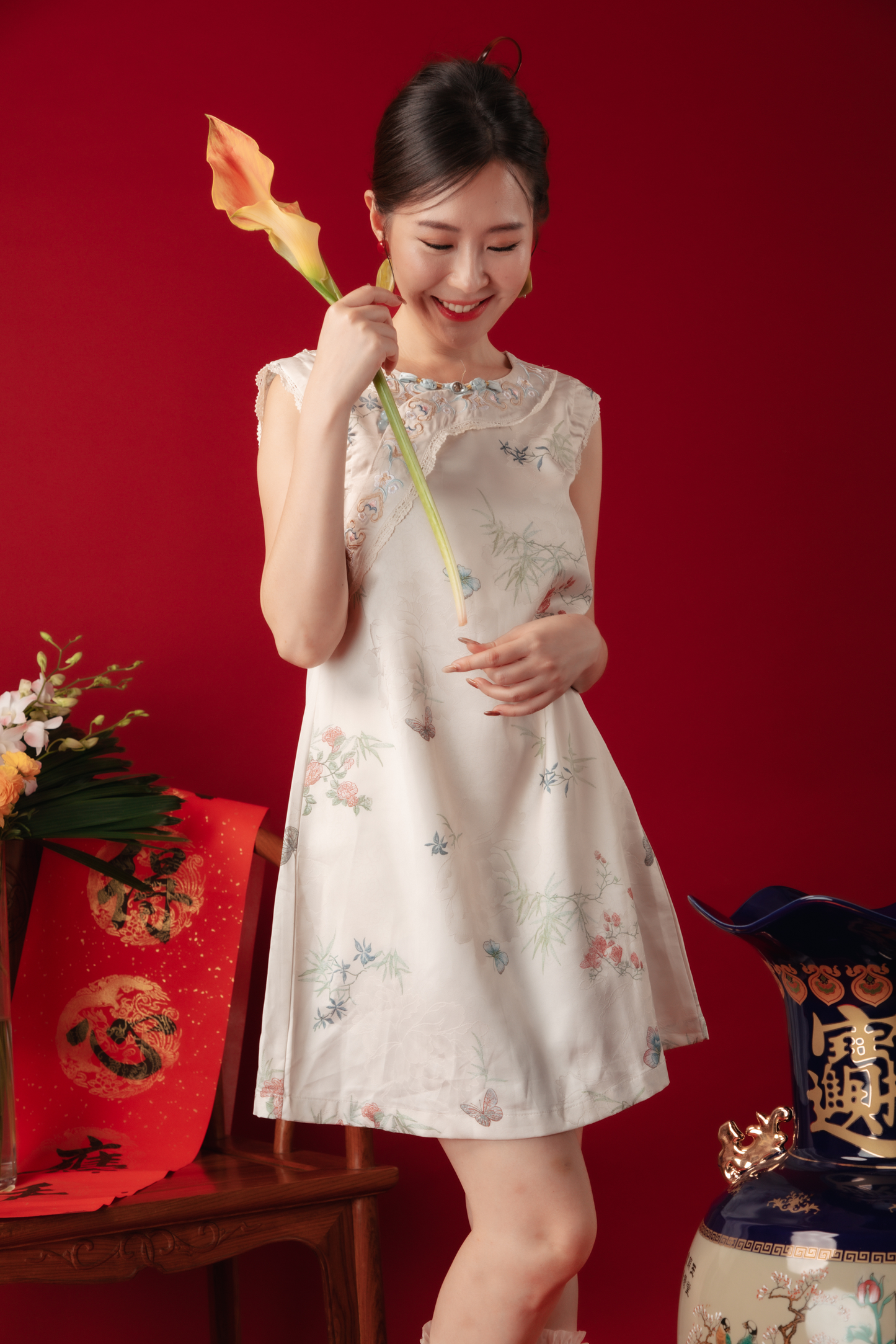 Iris Blossom Jacquard Cheongsam Dress