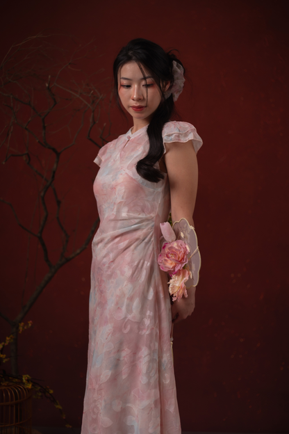 Fleur Rosée Cheongsam Dress in Blush Pink