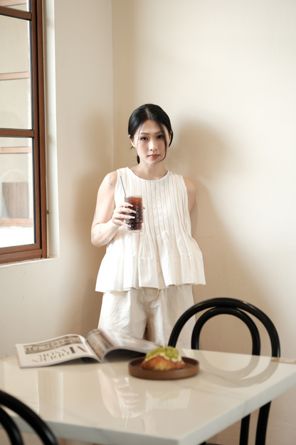 Margaux Pleated Swing Blouse in Cream
