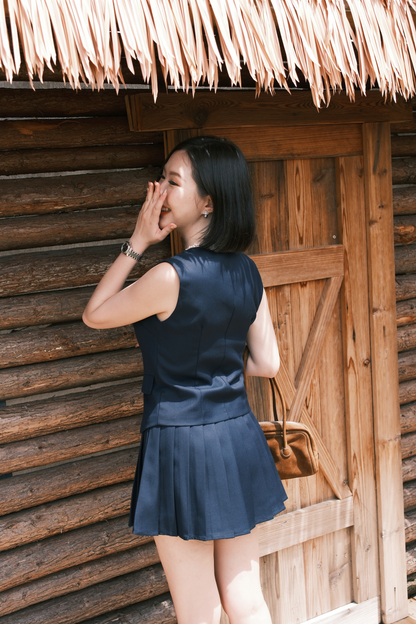 Arielle Sculpted Pleats Twinset in Dark Blue
