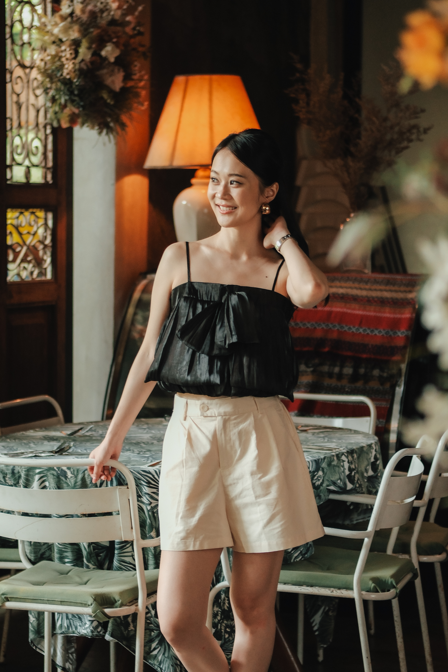 Aria Bow-Front Cami Top in Black