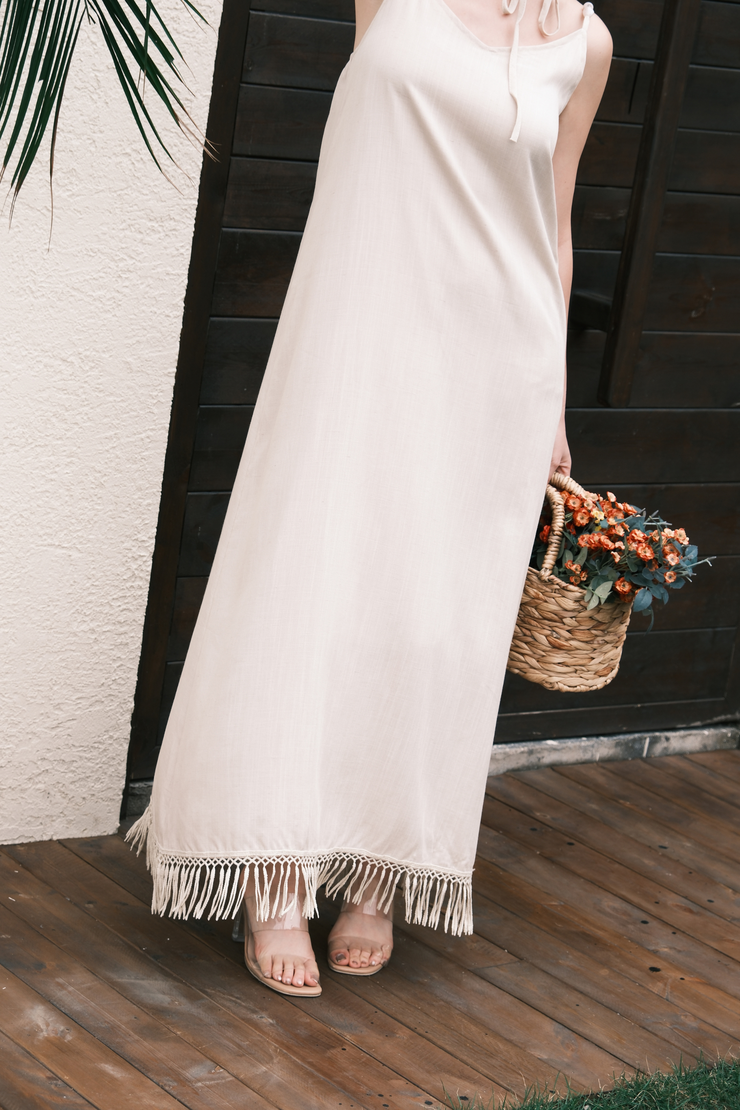 Soleia Fringe Maxi Dress in Oatmeal