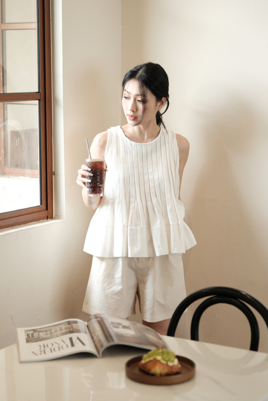 Margaux Pleated Swing Blouse in Cream