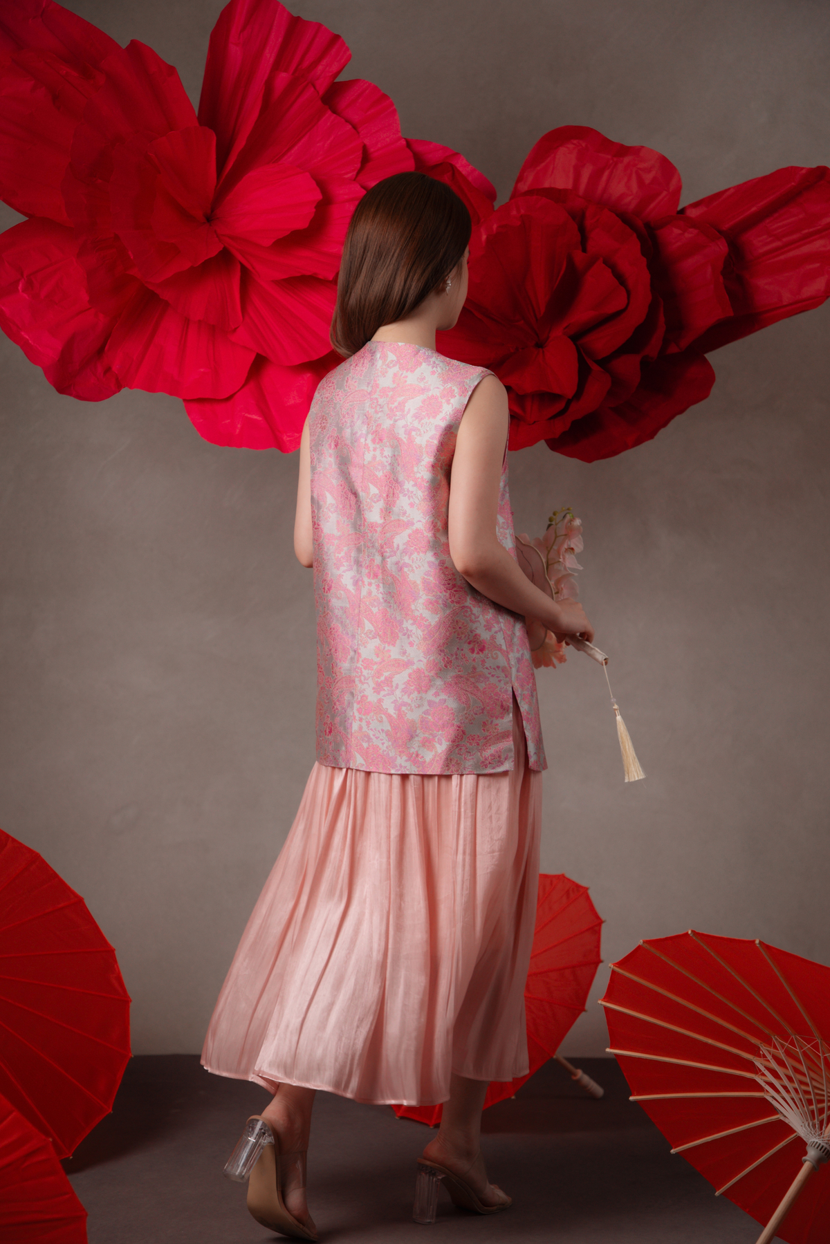 Soleil Pleated Maxi Skirt in Pink
