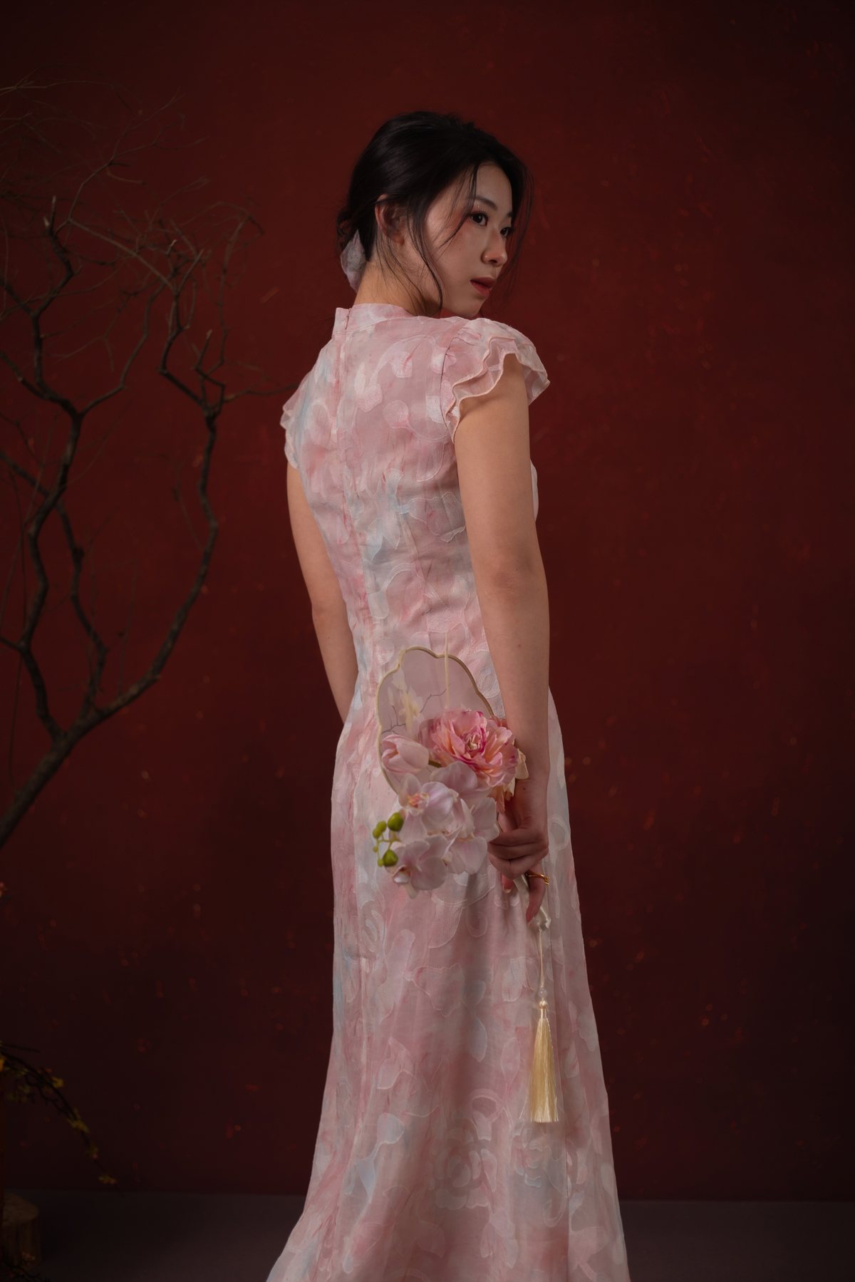 Fleur Rosée Cheongsam Dress in Blush Pink