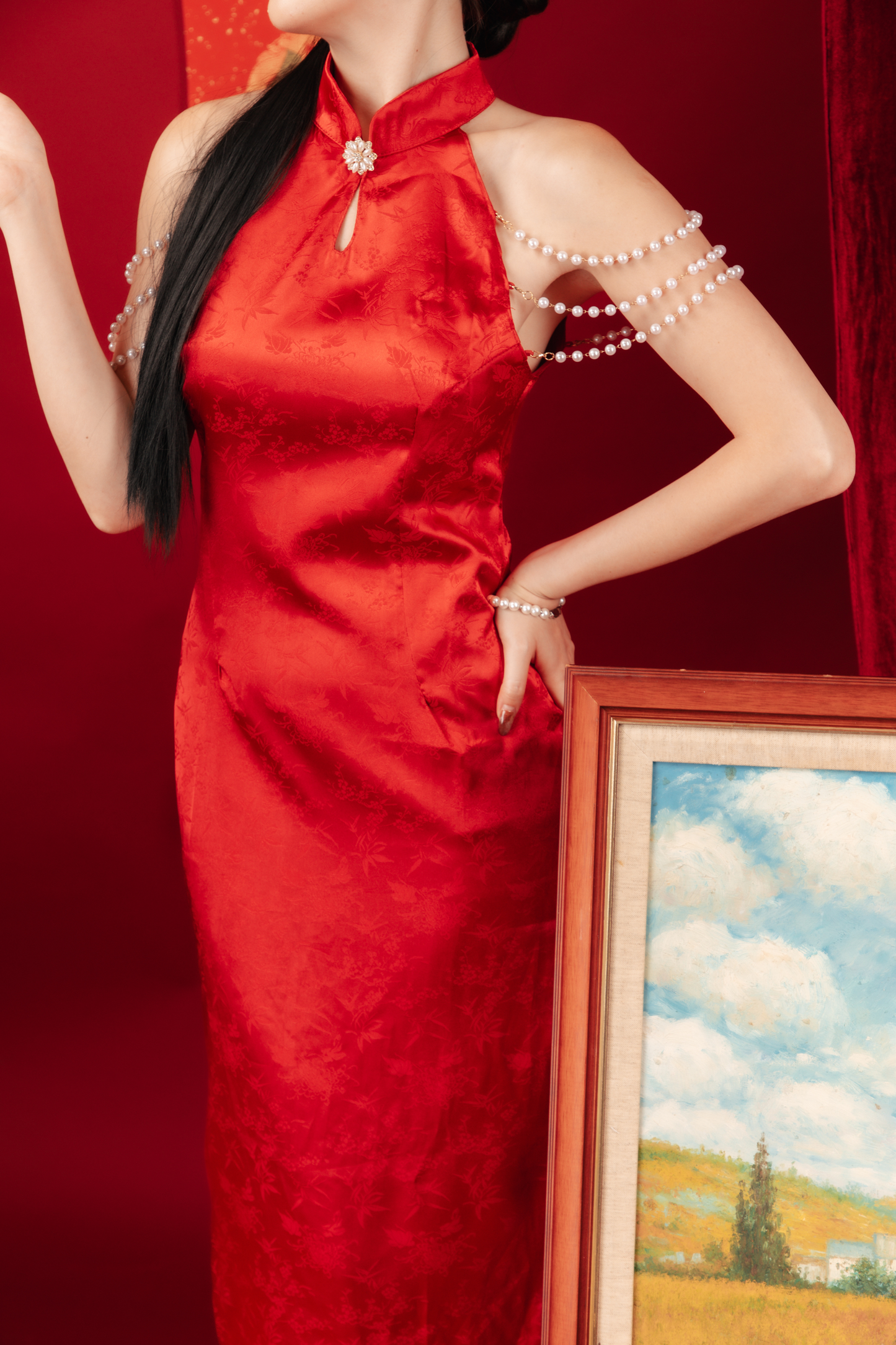 Seraphine Pearl-Embellished Cheongsam Dress