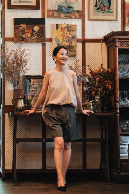 Inès Draped Back Knot Top in Beige
