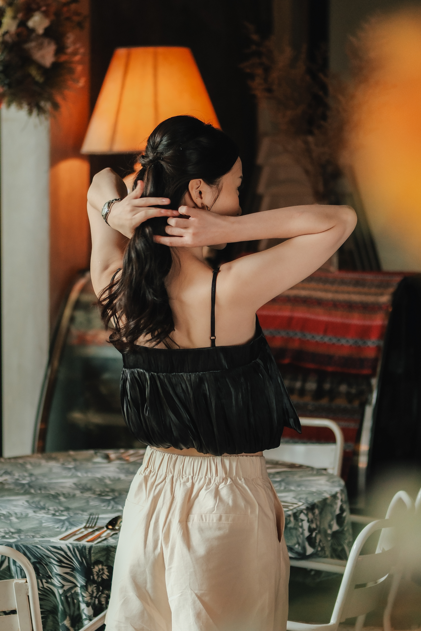 Aria Bow-Front Cami Top in Black