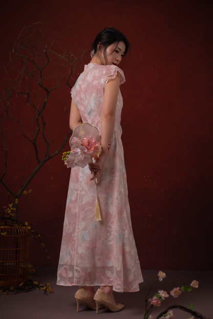 Fleur Rosée Cheongsam Dress in Blush Pink
