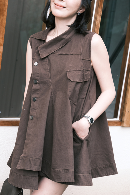Marcelline Button-Front Dress in Brown