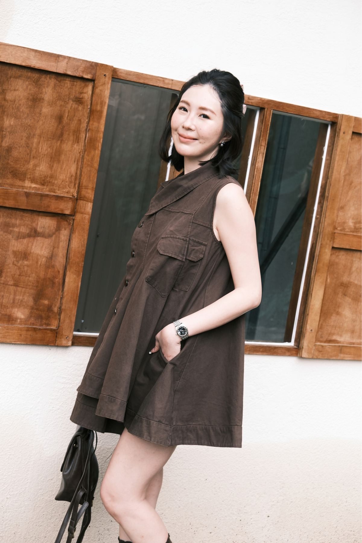 Marcelline Button-Front Dress in Brown