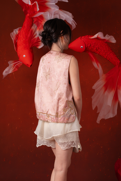 Verena Butterfly Embroidered Cheongsam Vest in Blush Pink